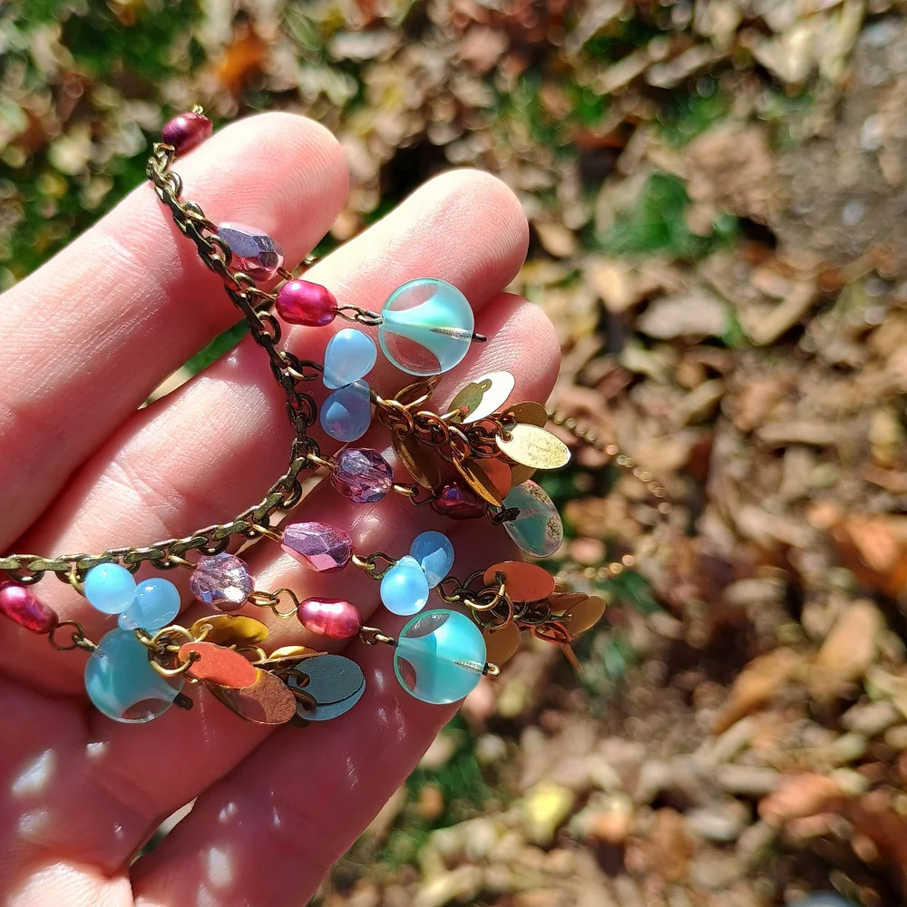 VTG gypsy core style charm necklace, deco style necklace, Pearl Necklace, Siren